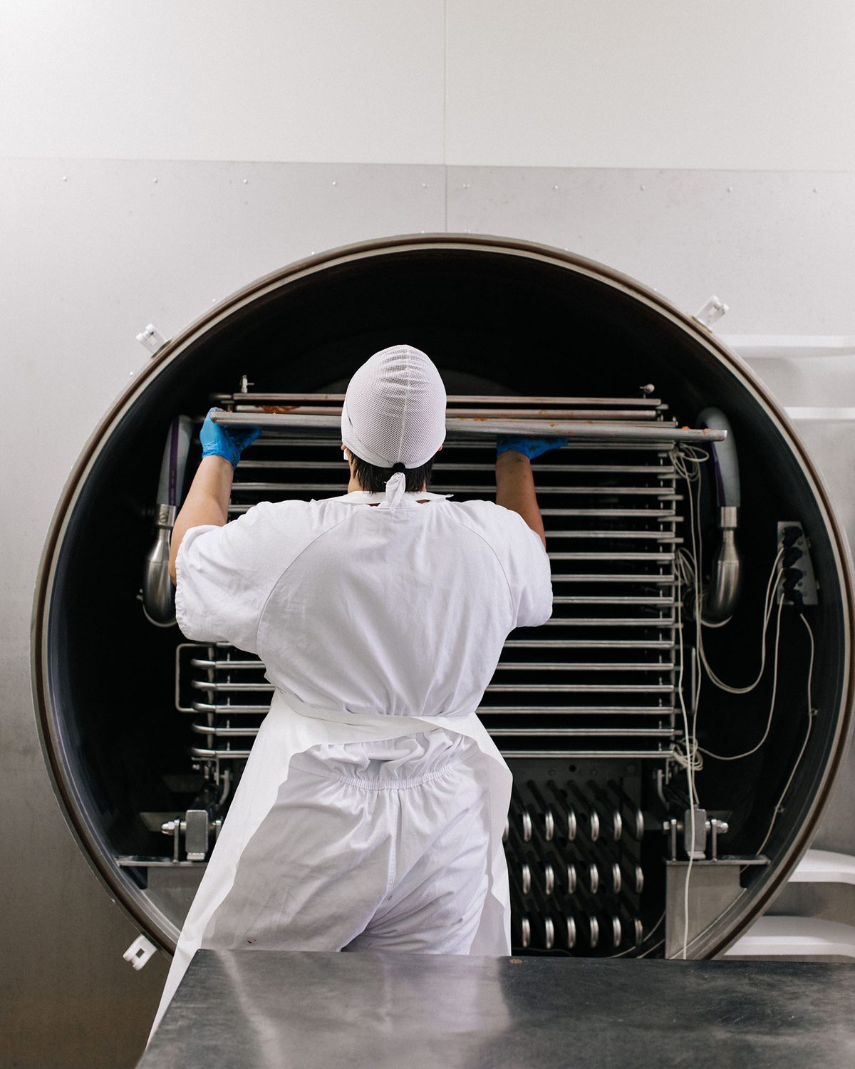 Trays being loaded into a Cuddons freeze drier